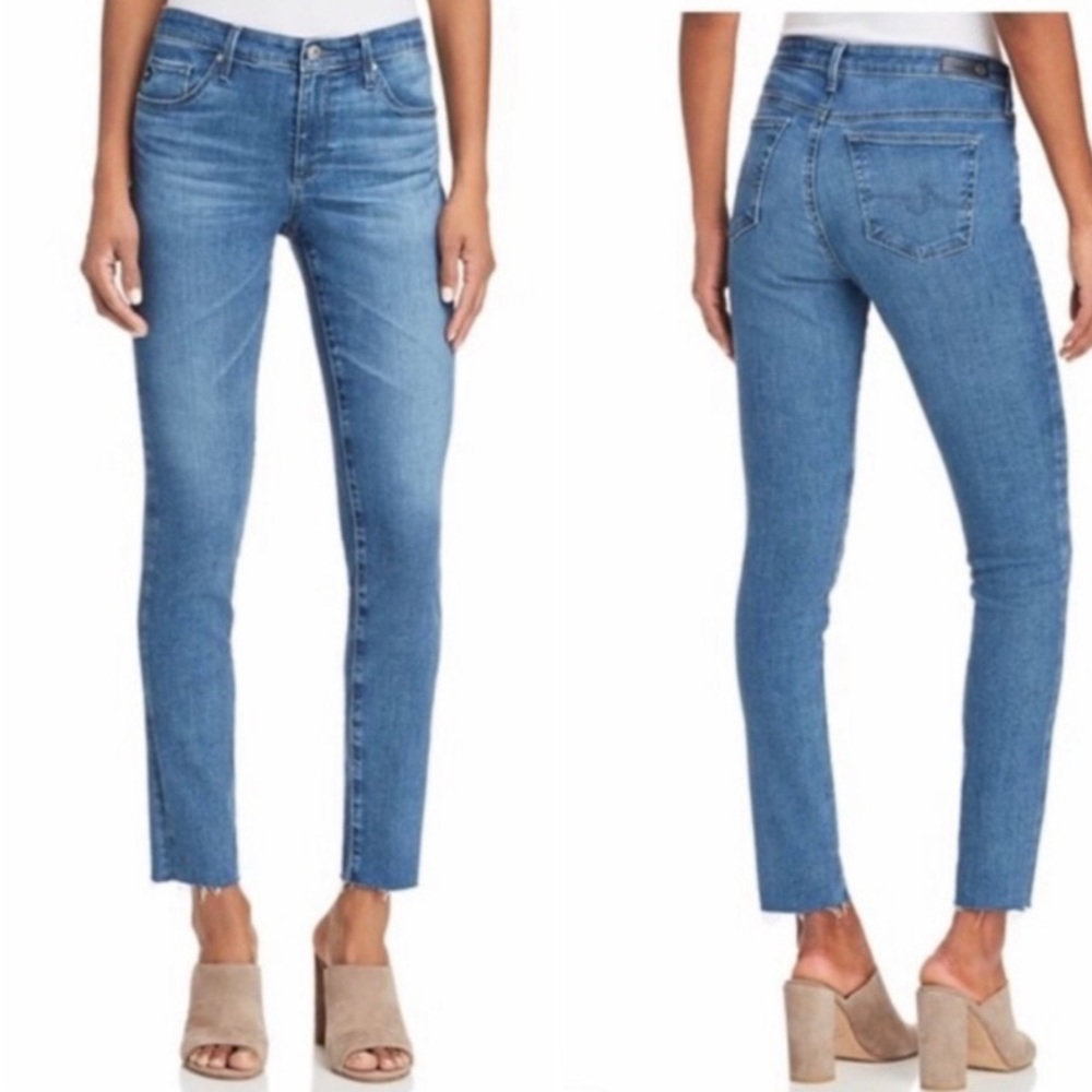 Anthro AG the Stevie slim straight raw hem jeans